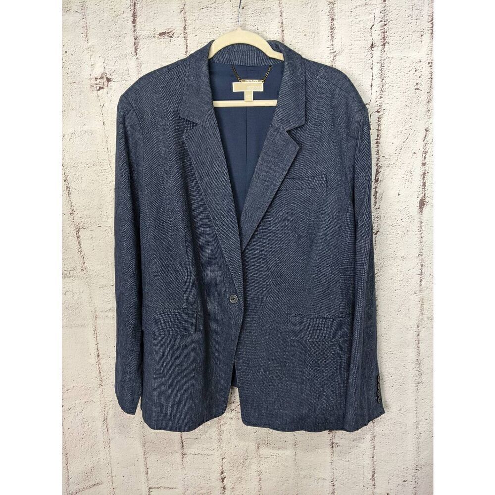 Michael Kors Blazer Jacket‎ Women 24W Blue One Button Lined Long Sleeve Dark Cha